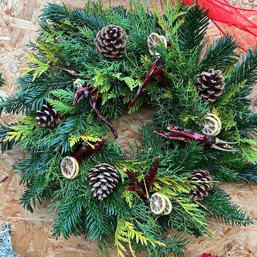 Decorated fir Christmas wreath