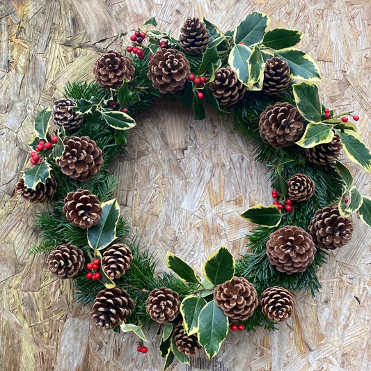 Large Wreath - pinecone, holly, berries